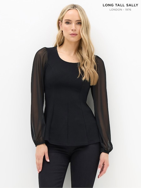Long Tall Sally Black Mesh Sleeve Corset Top (Y19693) | £30