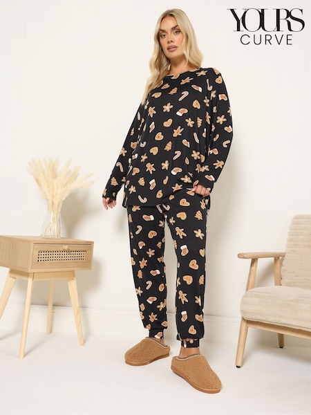 Yours Curve Black Soft Touch Long Sleeve Pyjamas Set (Y19712) | £31