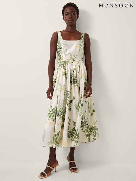 Monsoon Cream Sicily Fit and Flare Midi Dress (Y19752) | £140
