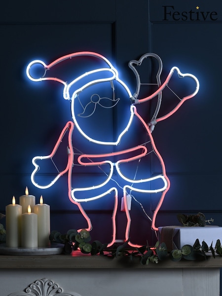 Festive Red Green 55cm Neon Flex Waving Santa Decoration Light (Y19762) | £65