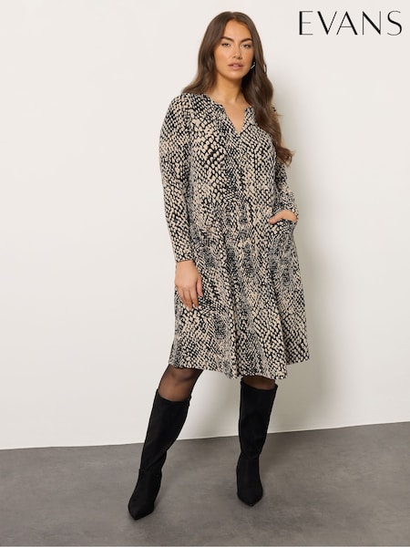 Evans Printed Pocket Black Dress (Y19780) | £42