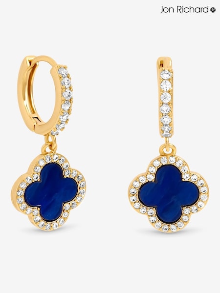 Jon Richard Gold Tone Lapis Clover Huggie Earrings (Y19831) | £25