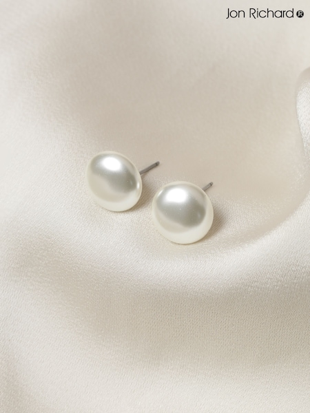Jon Richard Silver Plated Cream Large Bouton Pearl Earrings (Y19883) | £12