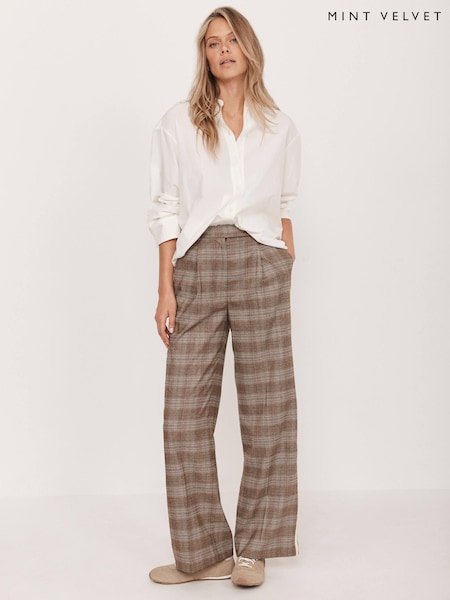 Mint Velvet Natural Checked Wide Trousers (Y19907) | £130