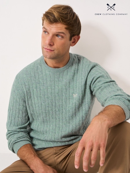 Crew Clothing Blue Lambswool Cable Crew Neck Jumper (Y20364) | £70