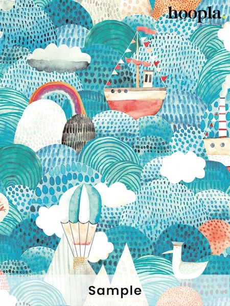 Hoopla Walls Aqua Coral Ships Ahoy! A4 Wallpaper Sample (Y20491) | £1