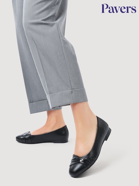 Pavers Black Bow Detailed Heeled Ballet Pumps (Y20639) | £30