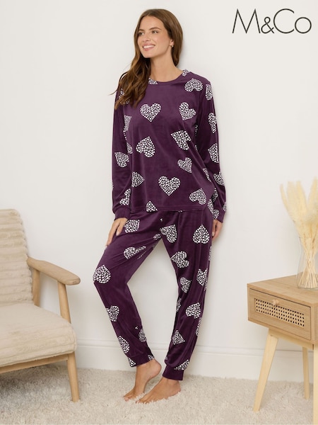 M&Co Red Baby Fleece Cluster Heart PJ Set (Y20663) | £28