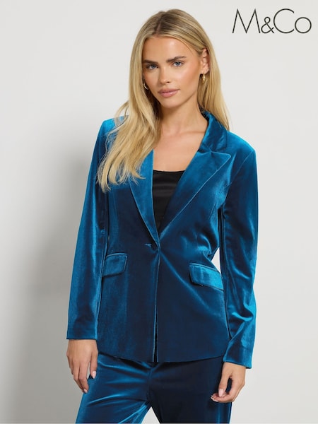 M&Co Blue Petite Velour Blazer (Y20696) | £60