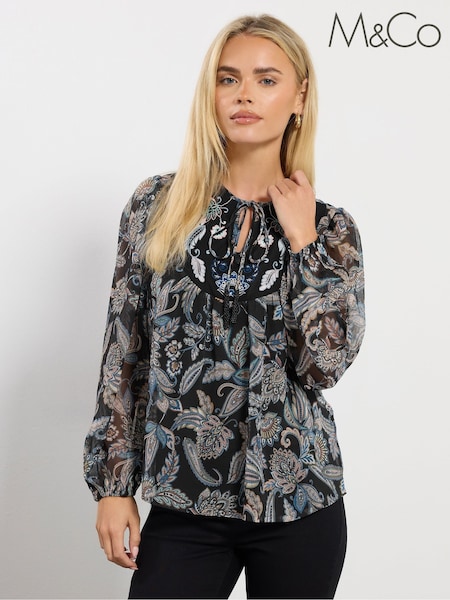 M&Co Blue Petite Embroidered Boho Blouse (Y20702) | £36
