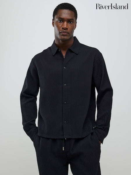 River Island Black Chunky Plisse Shirt (Y20720) | £42