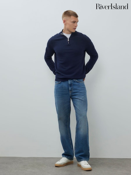River Island Blue Slim Fit Viscose Half Zip Jumper (Y20738) | £32