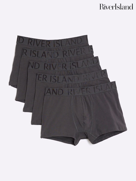 River Island Grey Jacquard Waist Band Trunks 5 Pack (Y20759) | £26