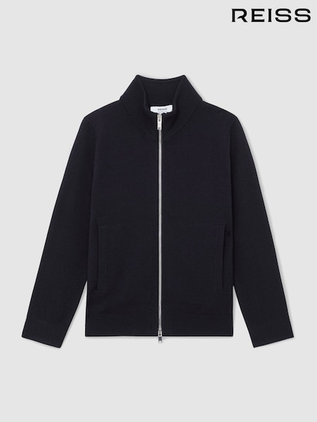 Reiss Navy Hampshire 13-14 yrs Merino Wool-Blend Zip-Through Cardigan (Y20905) | £44