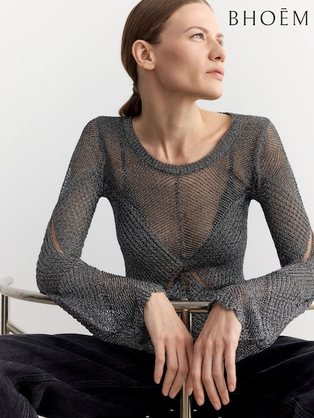 BHOEM Charcoal Grey Metallic Thread Knitted Top (Y20920) | £45
