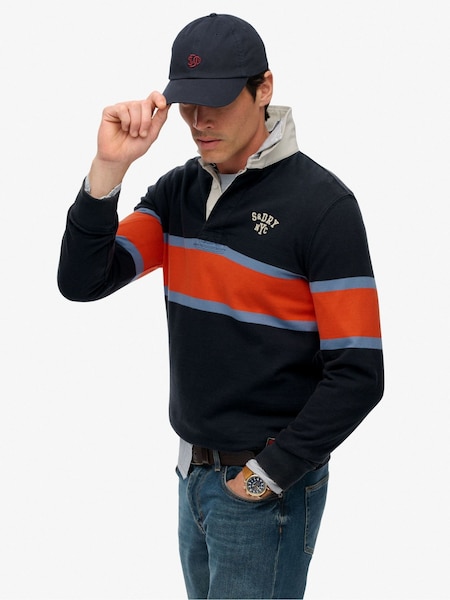 Superdry Blue Vintage Athletic Stripe Rugby Shirts (Y21157) | £50