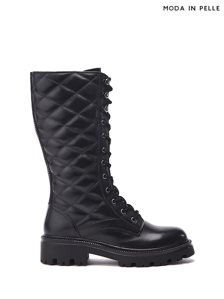 Moda in Pelle Roux Lace-Up Biker Black Boots With Double Buckle Feature (Y21343) | £139