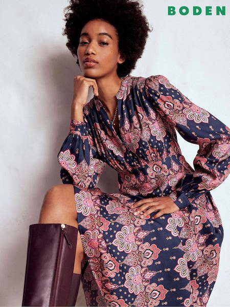 Blue Cassie Smocked Tea Dress (Y21348) | £159