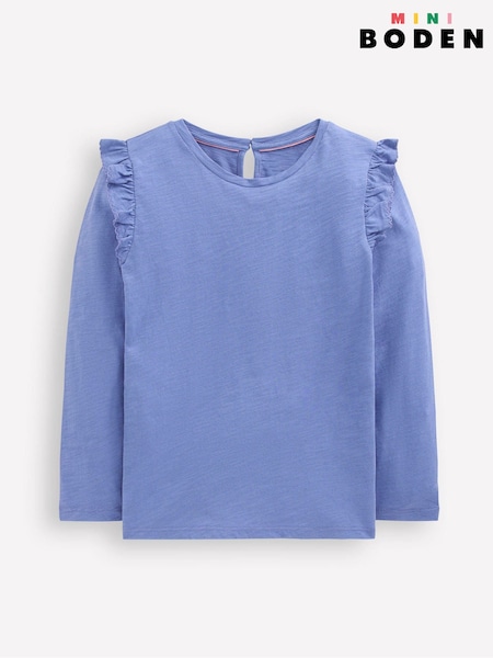 Boden Blue Frill Sleeve Slub Top (Y21360) | £15 - £17