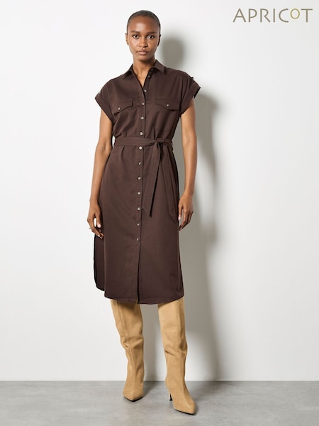 Apricot Brown Midi Belted Dress (Y21501) | £58