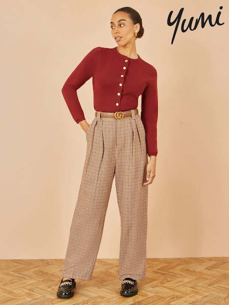 Yumi Brown Check Wide Leg Trousers (Y21628) | £50