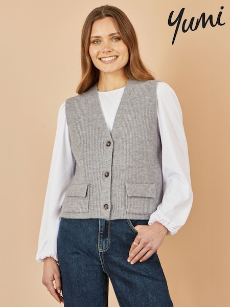 Yumi Grey Knitted Pullover Waistcoat (Y21631) | £43