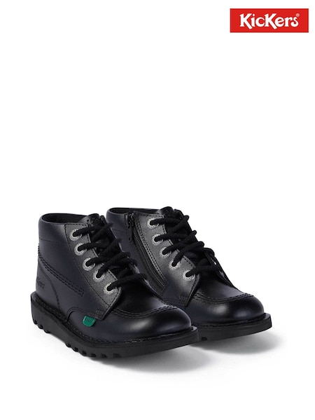 Kickers Black Junior Unisex Kick Hi Zip Leather Shoes (Y21680) | £60