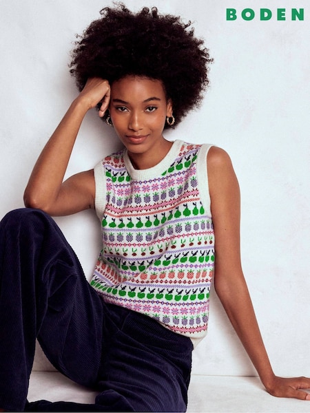 Boden Cream Edie Fair Isle Tank Top (Y21689) | £99