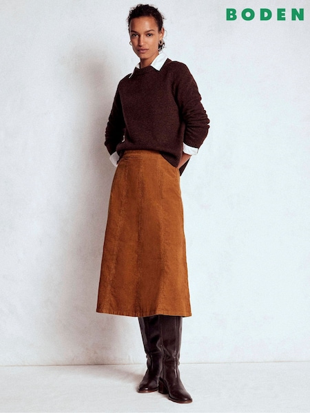 Boden Brown Joy Cord Midi Skirt (Y21784) | £99