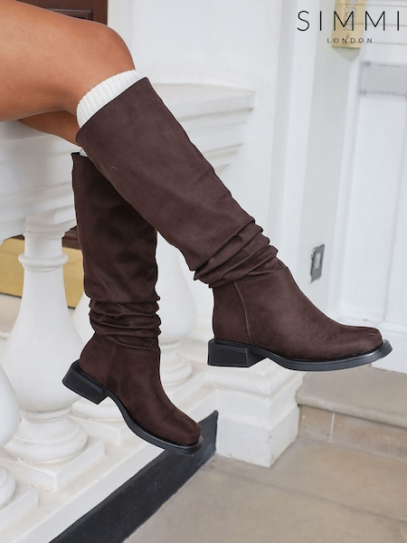 Simmi London Brown Amrose Ruched Heeled Boots (Y22178) | £55