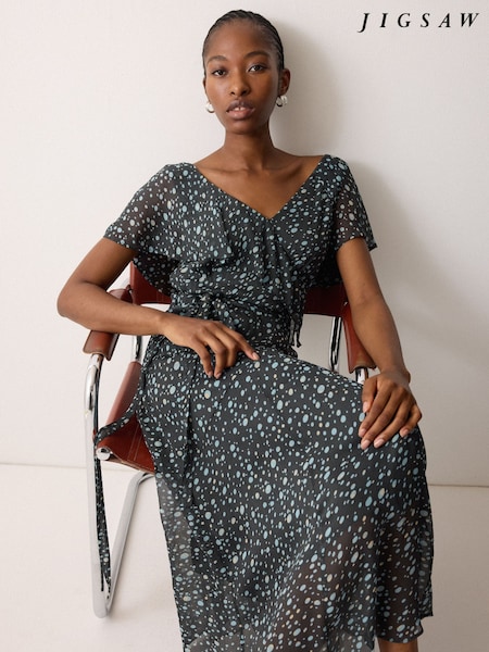 Jigsaw Grey Polka Dot Chiffon Dress (Y22217) | £225