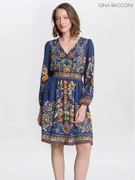 Gina Bacconi Blue Liberty Embroidered Dress (Y22276) | £160