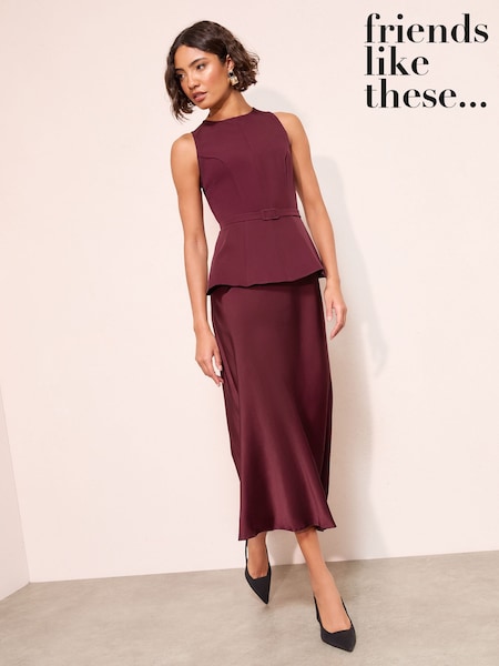 Friends Like These Berry Red 2-In-1 Satin Midi Dress (Y22385) | £65
