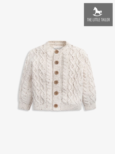 The Little Tailor Natural Fisherman Cable Knit Cotton Baby Cardigan (Y22386) | £32