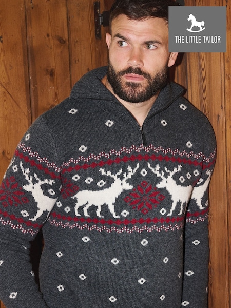 The Little Tailor Grey Zip Neck Festive Fairisle Jumper (Y22391) | £69