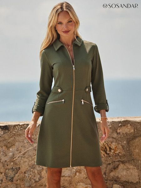 Sosandar Green Textured Shirt Dress (Y22665) | £69