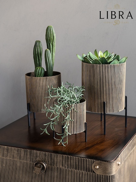 Libra Interiors Gold Set of 3 Metal Planters (Y22694) | £110
