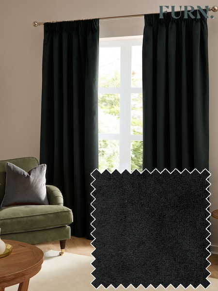 Furn Black The Ultimate Velvet 100% Blackout Pencil Pleat Curtains (Y22700) | £37 - £89
