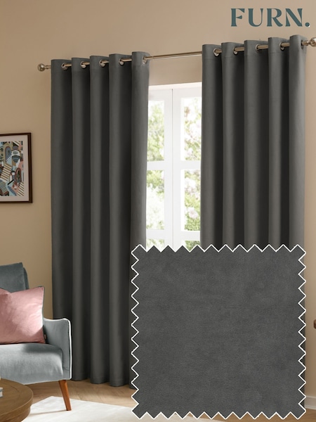 Furn Charcoal The Ultimate Velvet Eyelet Curtains (Y22709) | £34 - £72
