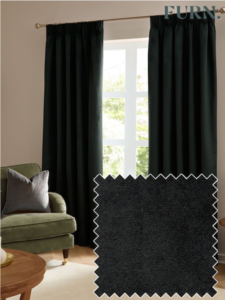 Furn Black The Ultimate Velvet Pencil Pleat Curtains (Y22713) | £34 - £72