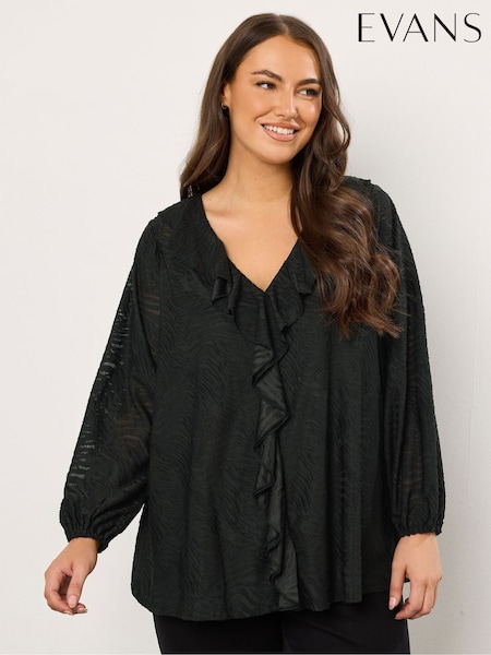 Evans Burnout Frill Black Top (Y22721) | £39