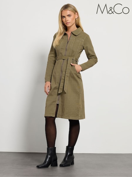 M&Co Green Petite Zip Detail Denim Dress (Y22733) | £47