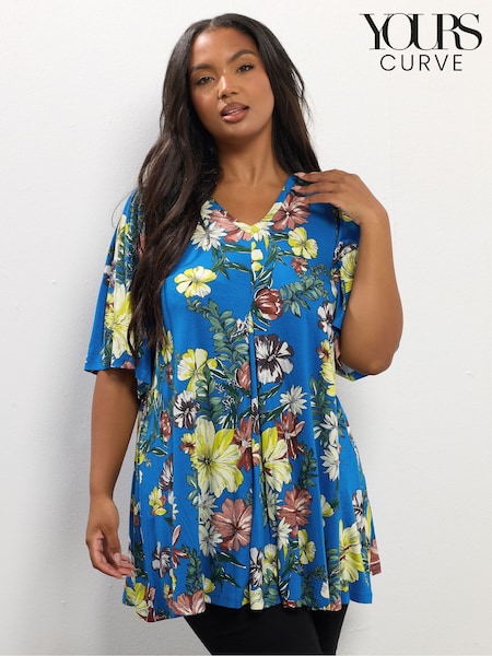 Yours Curve Blue Pleated Swing Top (Y22745) | £27