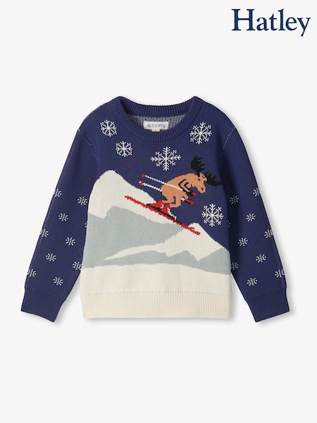 Hatley Blue Skiing Moose Kids Holiday Jumper (Y22751) | £35