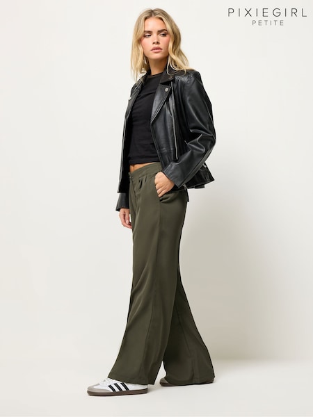 PixieGirl Petite Green Pleated Front Wide Leg Trousers (Y22753) | £39