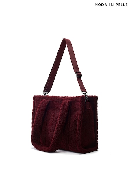 Moda in Pelle Red Jemima Faux Shearling Tote Bag (Y22841) | £50