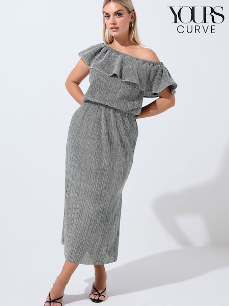 Yours Curve Silver Limited Frill Sparkle Dress (Y22989) | £39