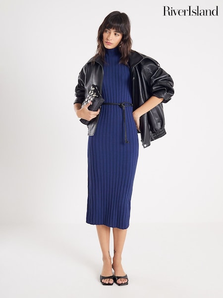 River Island Blue Belted Rib Dress (Y22996) | £48