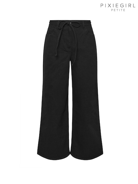 PixieGirl Petite Black Selfbelt Stretch Wide Leg Jeans (Y23297) | £40