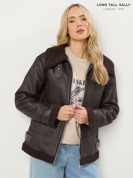 Long Tall Sally Brown Taped Seam Aviator Jacket (Y23298) | £90